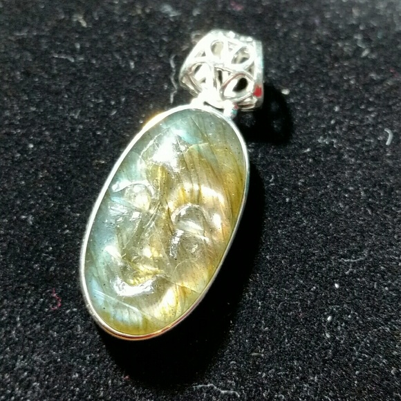 Hand Crafted Jewelry - .925 Silver Carved Labradorite Face Pendant